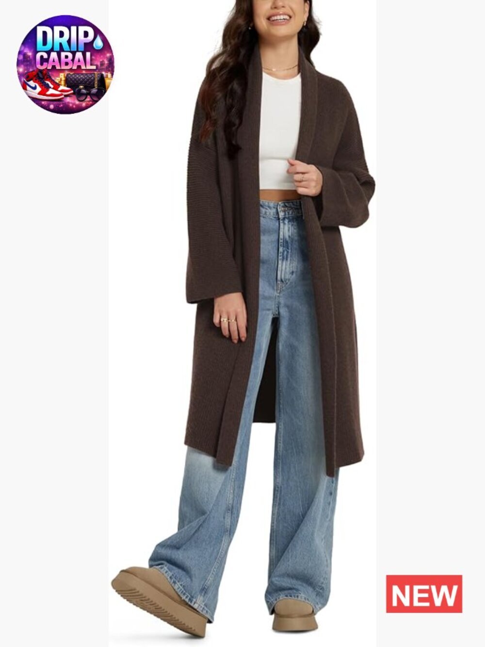 Long Knit Cardigan Sweater Open Front Drape Coatigan Warm Soft Outerwear